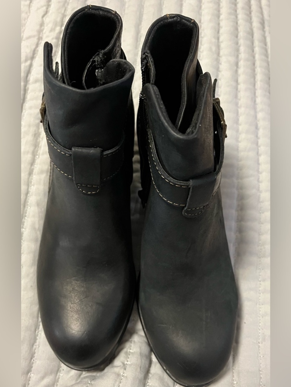 boc Black Leather Ankle Boots with Buckle Detail